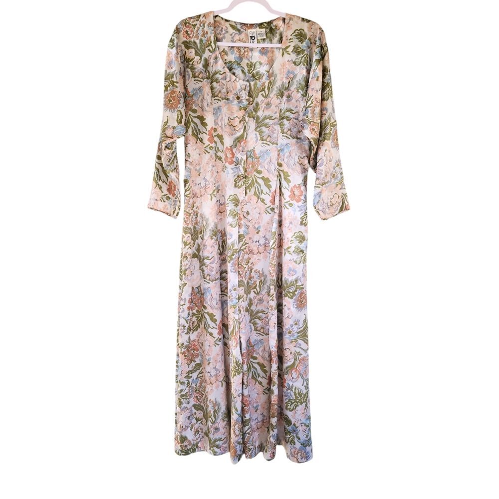 Vanity Fair Five to Nine Floral Vintage Pleated Wide Leg Jumpsuit Medium